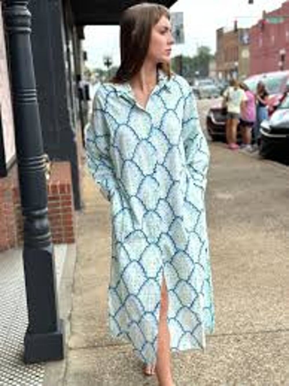 NWT Navy Bleu White Blue Green Floral Cotton "Sarah x Molly" Shirt Dress size XL